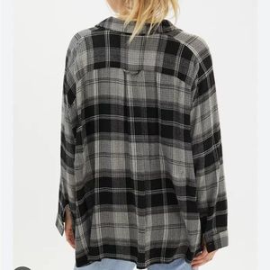 BDG Lachlan Flannel Button-Down Shirt Oversized Slouchy Black Size S